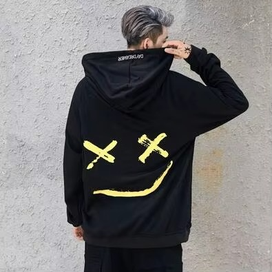 Unisex Kapüşonlu Sweatshirt – Siyah Beyaz Turuncu Patchwork, Punk & Hip Hop Tarzı, Rahat Streetwear (Kışlık Polar)