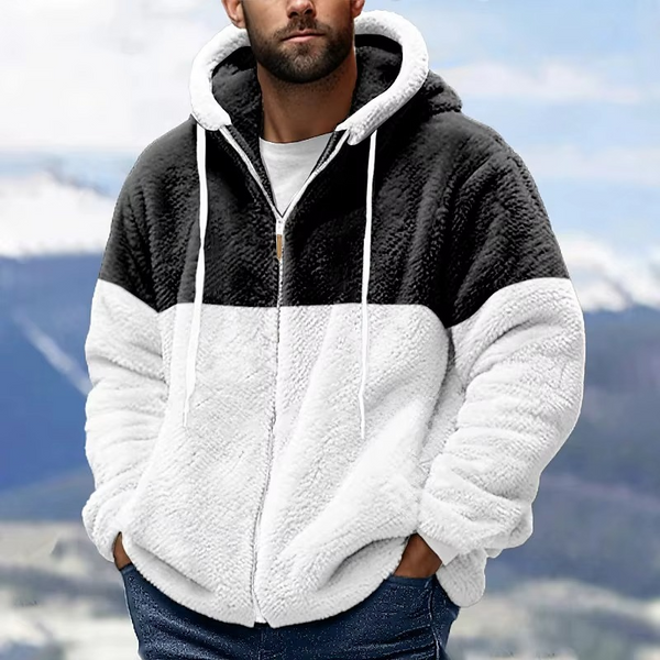 Erkek Kapüşonlu Polar Sweatshirt – Hafif, Sıcak, Renk Bloklu ve Rahat Uzun Kazak (İlkbahar & Sonbahar)