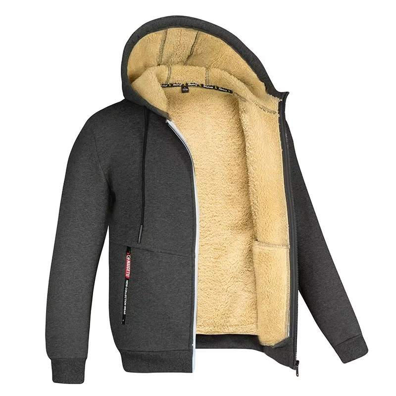 Erkek Kalın Polar Astarlı Kapüşonlu Mont – Rüzgar Geçirmez, Fermuarlı ve Sıcak Kışlık Sweatshirt