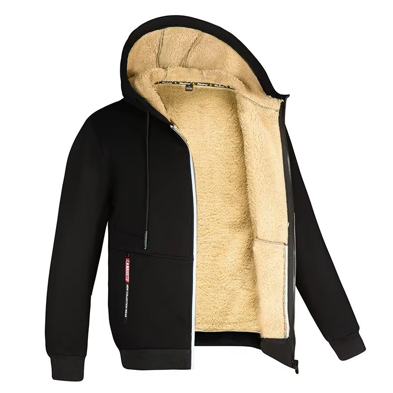Erkek Kalın Polar Astarlı Kapüşonlu Mont – Rüzgar Geçirmez, Fermuarlı ve Sıcak Kışlık Sweatshirt
