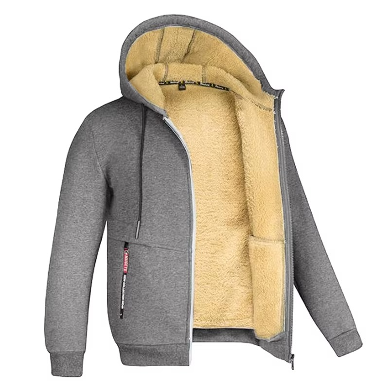 Erkek Kalın Polar Astarlı Kapüşonlu Mont – Rüzgar Geçirmez, Fermuarlı ve Sıcak Kışlık Sweatshirt