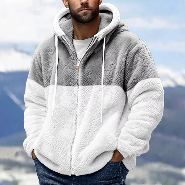 Erkek Kapüşonlu Polar Sweatshirt – Hafif, Sıcak, Renk Bloklu ve Rahat Uzun Kazak (İlkbahar & Sonbahar)