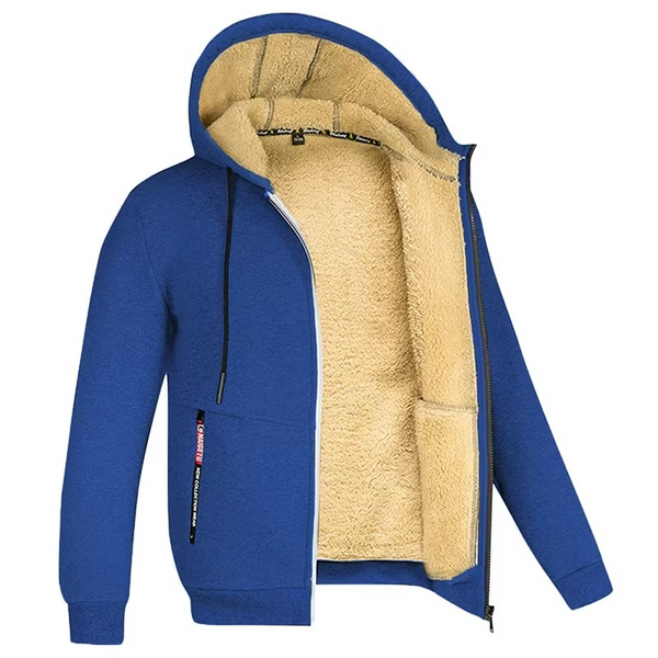 Erkek Kalın Polar Astarlı Kapüşonlu Mont – Rüzgar Geçirmez, Fermuarlı ve Sıcak Kışlık Sweatshirt