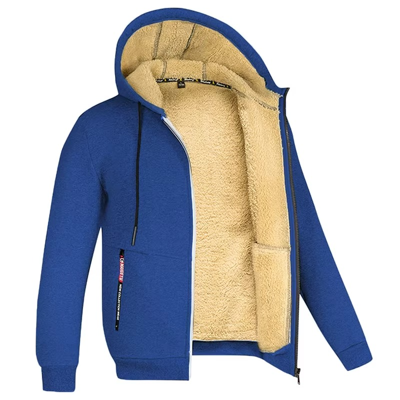 Erkek Kalın Polar Astarlı Kapüşonlu Mont – Rüzgar Geçirmez, Fermuarlı ve Sıcak Kışlık Sweatshirt