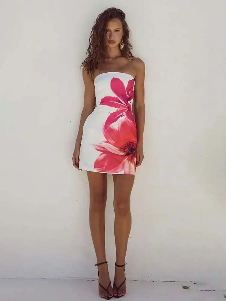 çiçek desenli slim fit vücuda oturan elbise kadın ince askılı mini 2024 ilkbahar yaz elbisesi sırt dekolteli seksi parti elbisesi