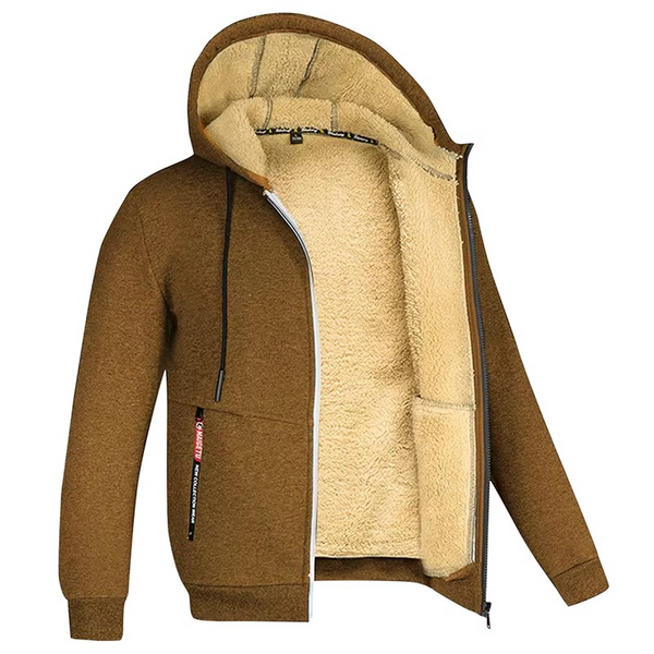 Erkek Kalın Polar Astarlı Kapüşonlu Mont – Rüzgar Geçirmez, Fermuarlı ve Sıcak Kışlık Sweatshirt