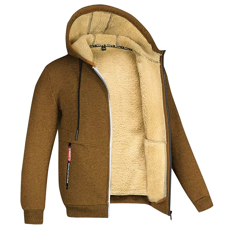 Erkek Kalın Polar Astarlı Kapüşonlu Mont – Rüzgar Geçirmez, Fermuarlı ve Sıcak Kışlık Sweatshirt