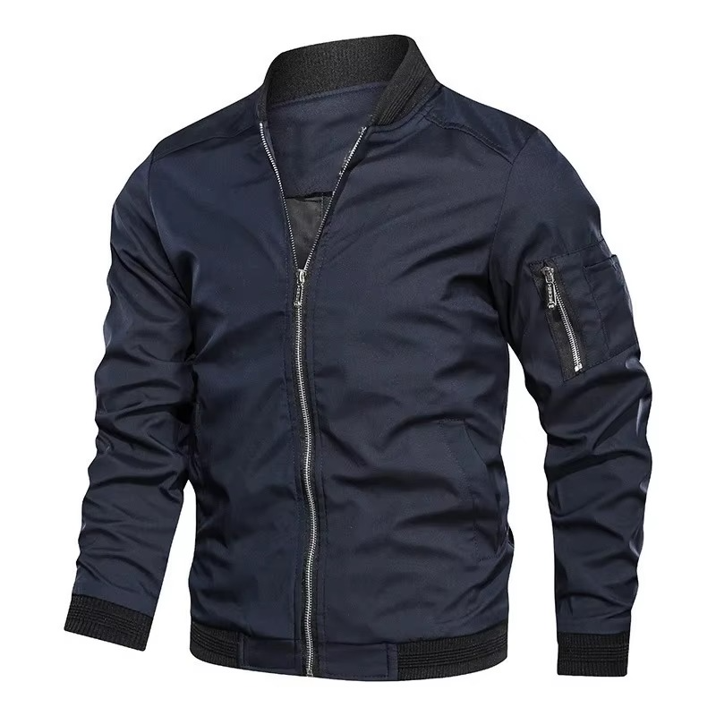 Erkek Bahar Sonbahar Bomber Ceket – Hafif, Fermuarlı, Cepli Spor Rüzgarlık