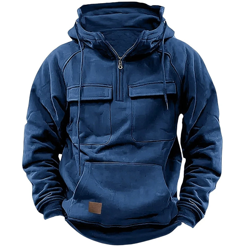 Erkek Kapüşonlu Sweatshirt – Kalın, Rahat, Çok Cepli ve Bol Kesim Günlük Spor Kazak