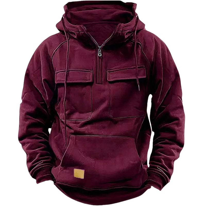 Erkek Kapüşonlu Sweatshirt – Kalın, Rahat, Çok Cepli ve Bol Kesim Günlük Spor Kazak