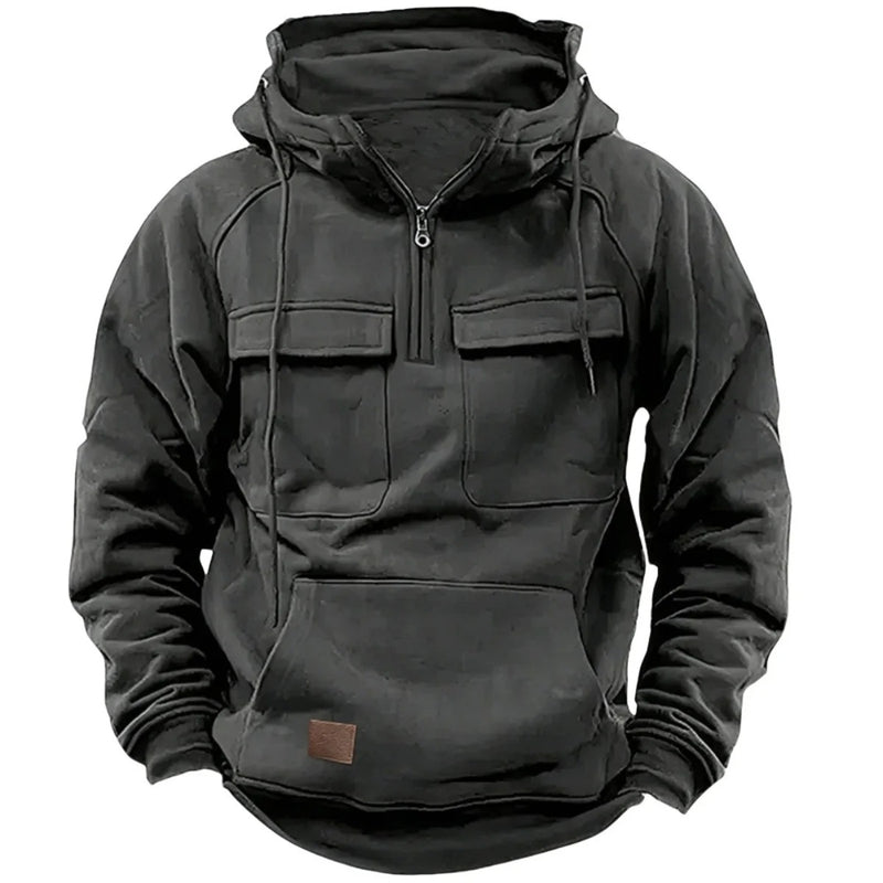 Erkek Kapüşonlu Sweatshirt – Kalın, Rahat, Çok Cepli ve Bol Kesim Günlük Spor Kazak