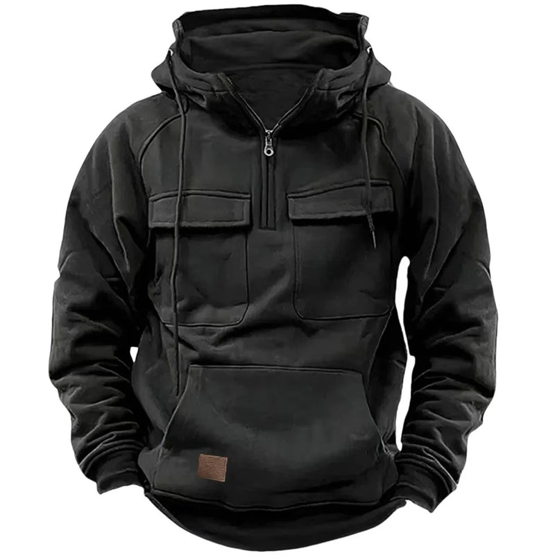 Erkek Kapüşonlu Sweatshirt – Kalın, Rahat, Çok Cepli ve Bol Kesim Günlük Spor Kazak